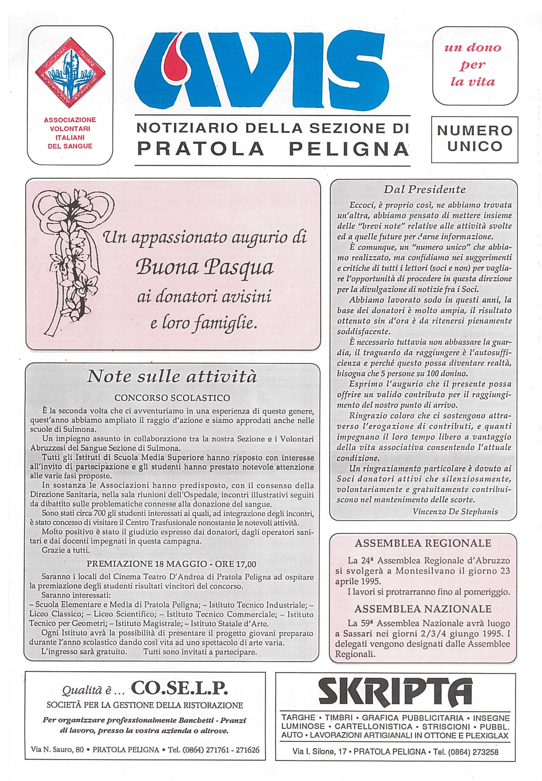 Notiziario Avis - Pasqua 1995