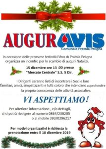 Saluti di Natale soci Avis Pratola Dicembre 2019